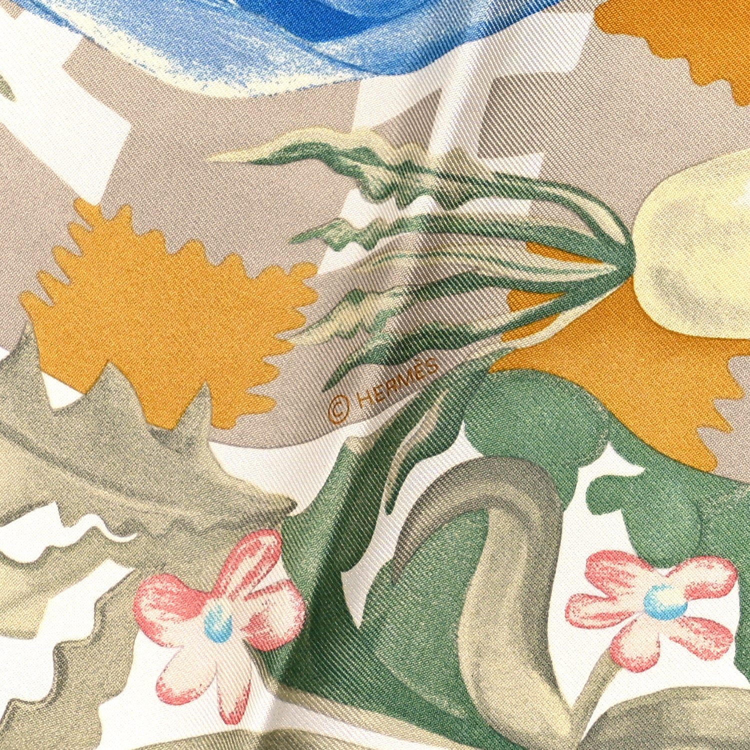 Hermes Silk Un Carre sur l'Herbe scarf 90 Vert Amande Bleu Jaune 3 of 4
