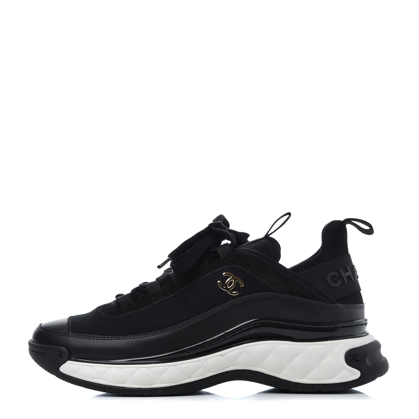 Velvet Calfskin Mixed Fibers CC Sneakers 37 Black