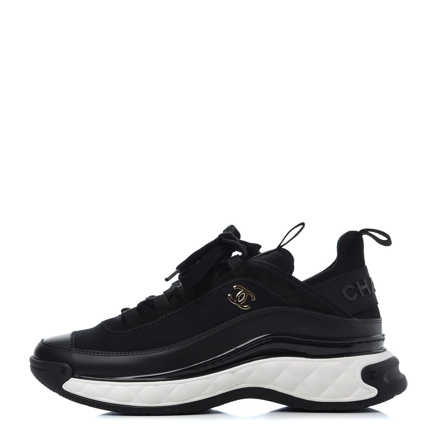 Chanel Velvet Calfskin Mixed Fibers CC Sneakers 37 Black 1 of 13