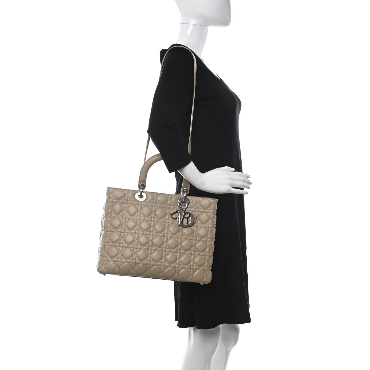 Christian Dior Lambskin Cannage Large Lady Dior Beige 2 of 15