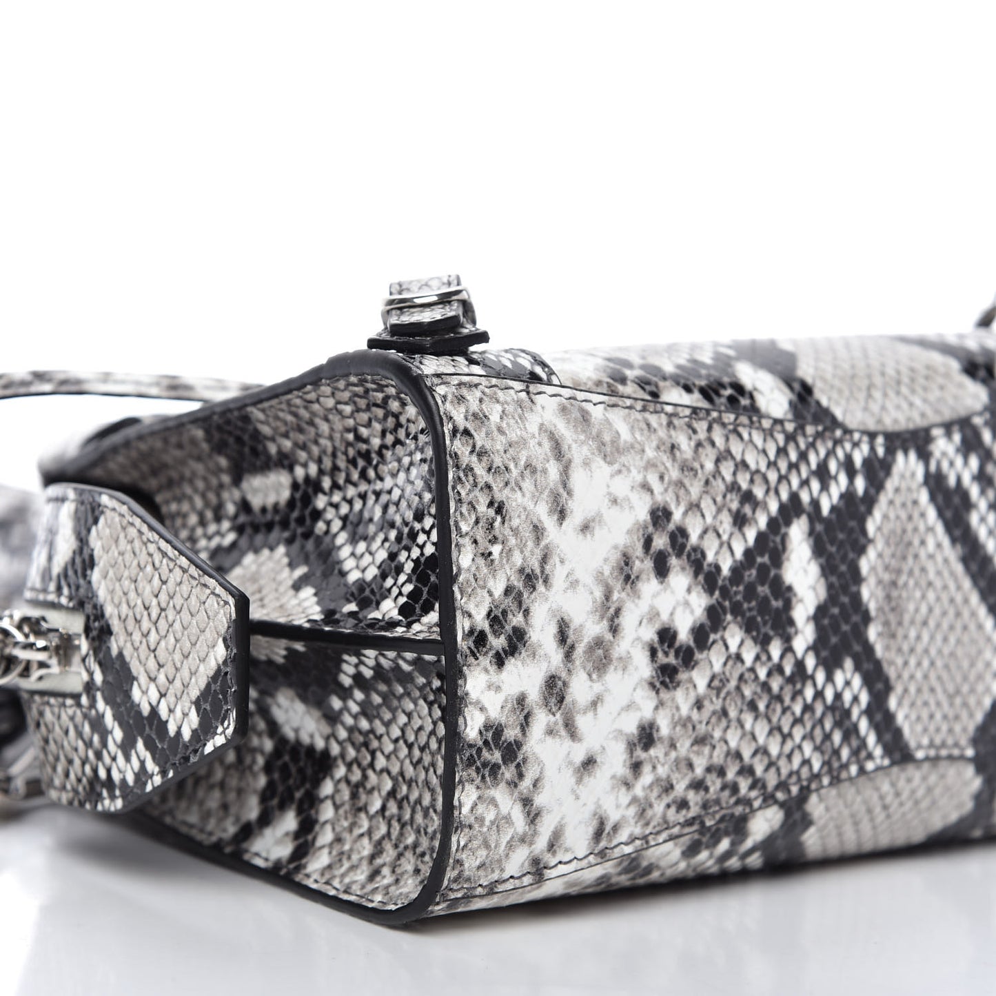 Grained Calfskin Snake Effect Neo Classic Silver Hardware Mini City Black White