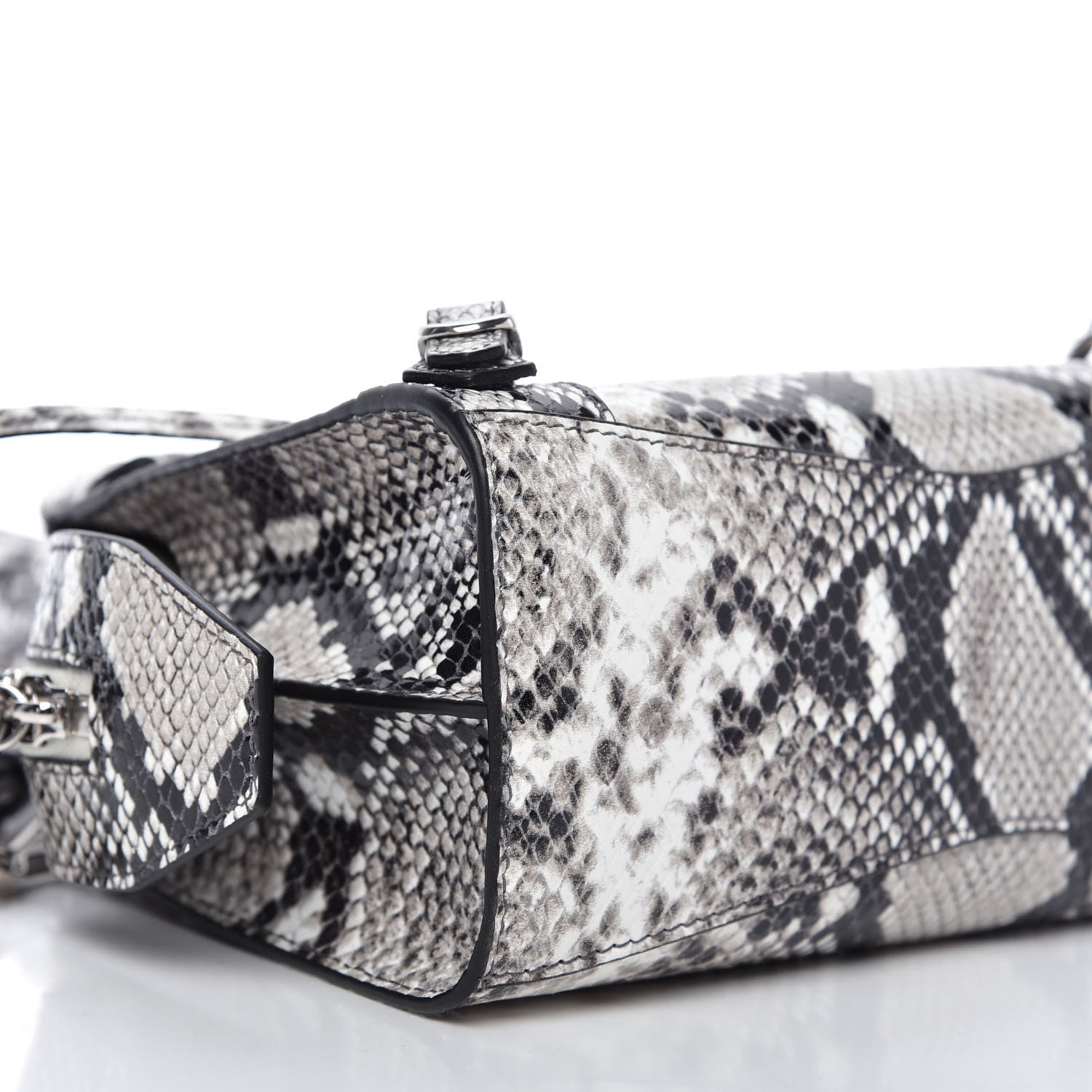Balenciaga Grained Calfskin Snake Effect Neo Classic Silver Hardware Mini City Black White 6 of 8