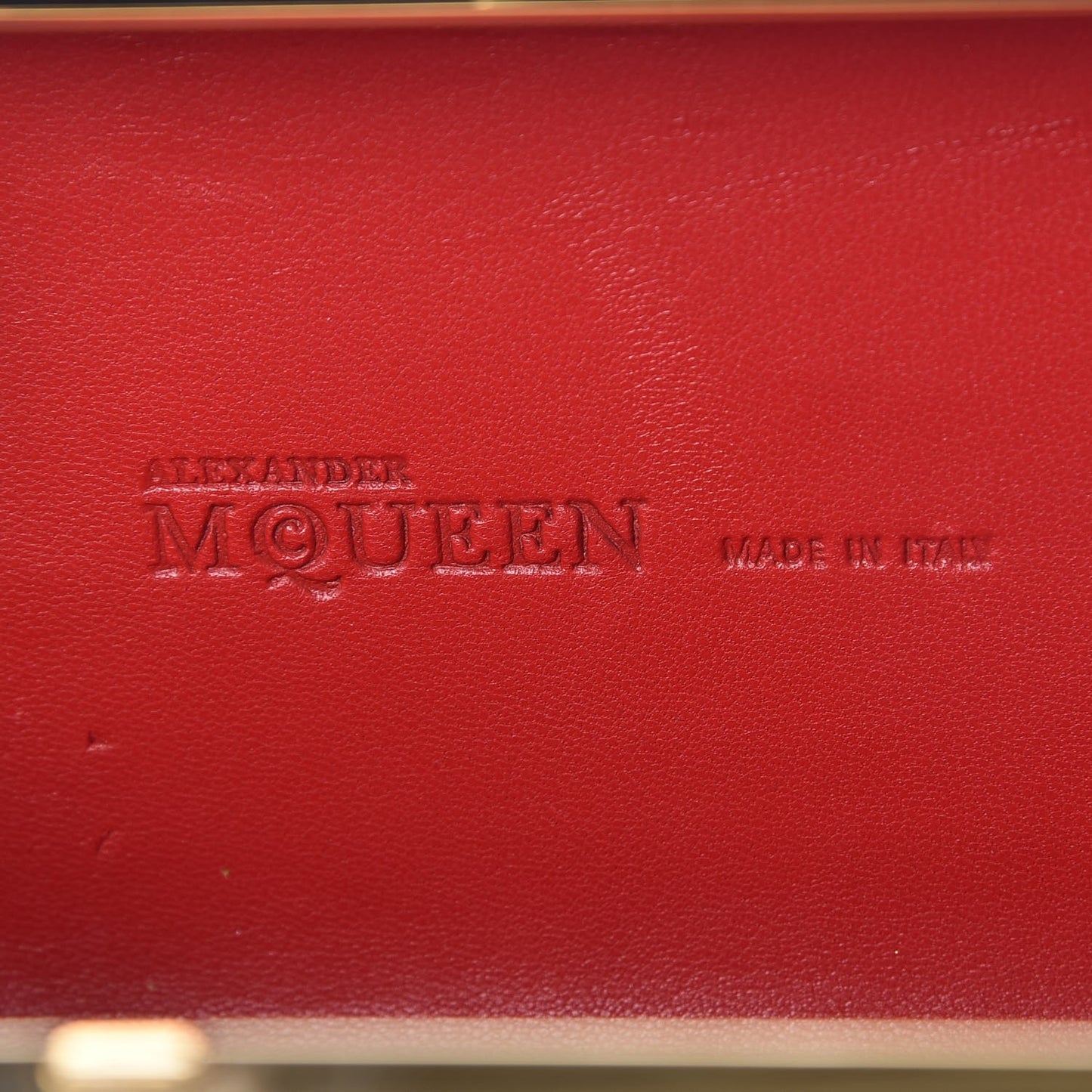 Patent Calfskin Britannia Skull Box Clutch Red Gold