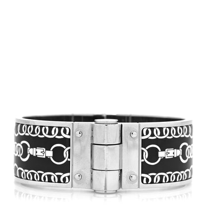 Hermes Enamel Printed Wide Balades Equestres Positif Negatif Hinged Bracelet M Black 1 of 5