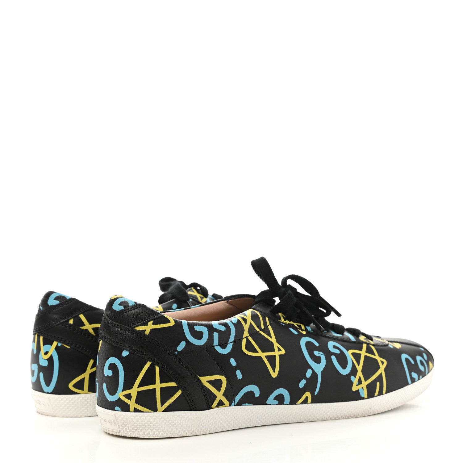 Gucci Calfskin GucciGhost Print Womens Low Top Sneakers 39.5 Black New Acquamarine 4 of 10