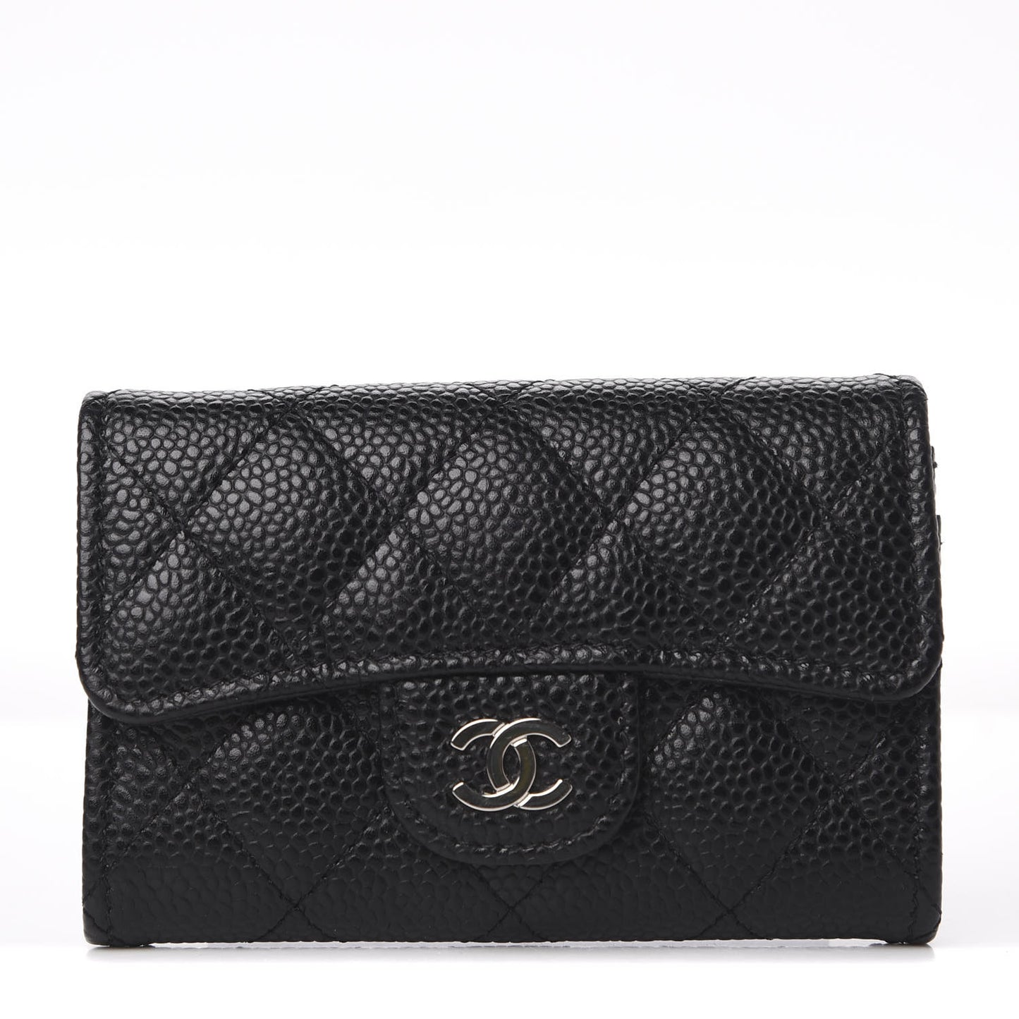 Caviar Quilted Flap Card Holder Wallet Black