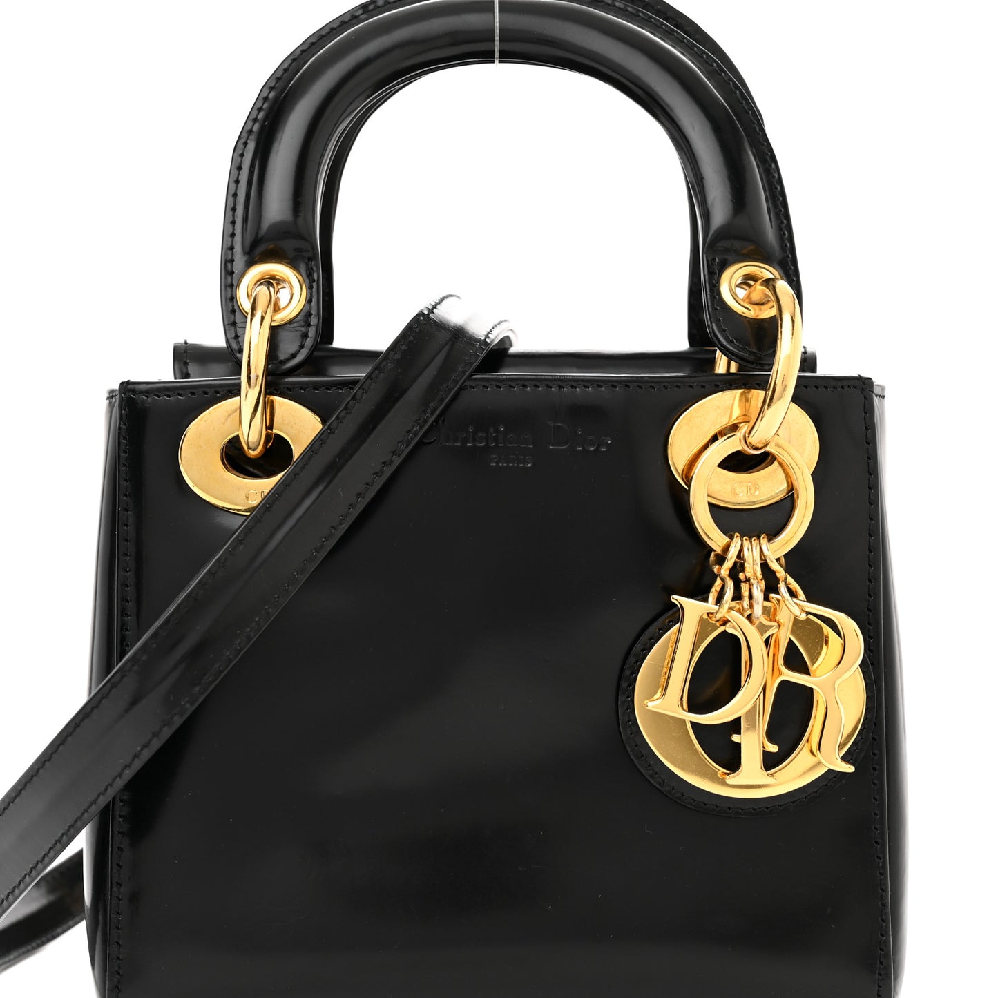 Glazed Calfskin Mini Lady Dior Black