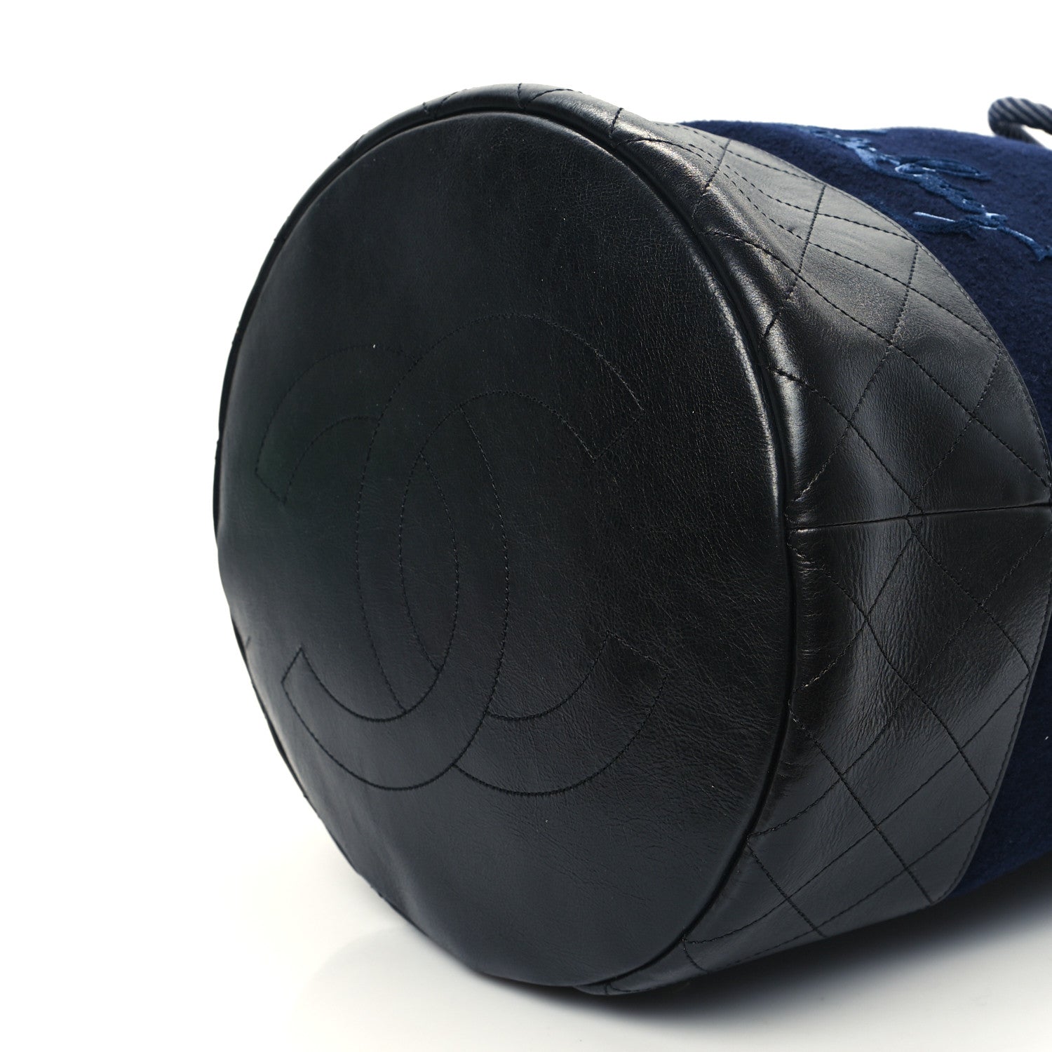 Chanel Wool Calfskin Embroidered Paris Hamburg Drawstring Backpack Navy Blue 10 of 10