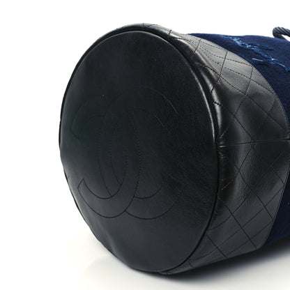 Chanel Wool Calfskin Embroidered Paris Hamburg Drawstring Backpack Navy Blue 10 of 10