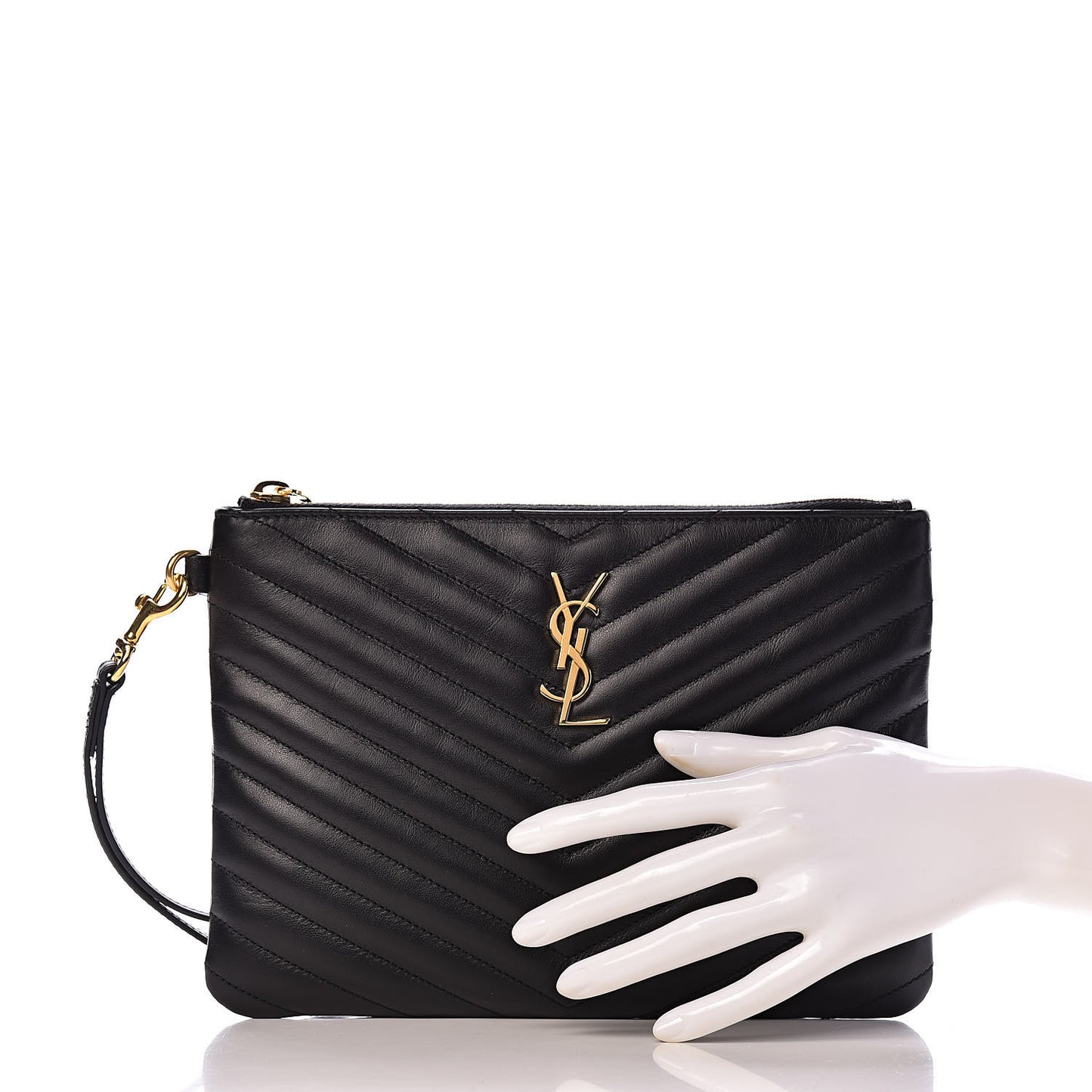 Calfskin Matelasse Chevron Monogram A5 Wristlet Black