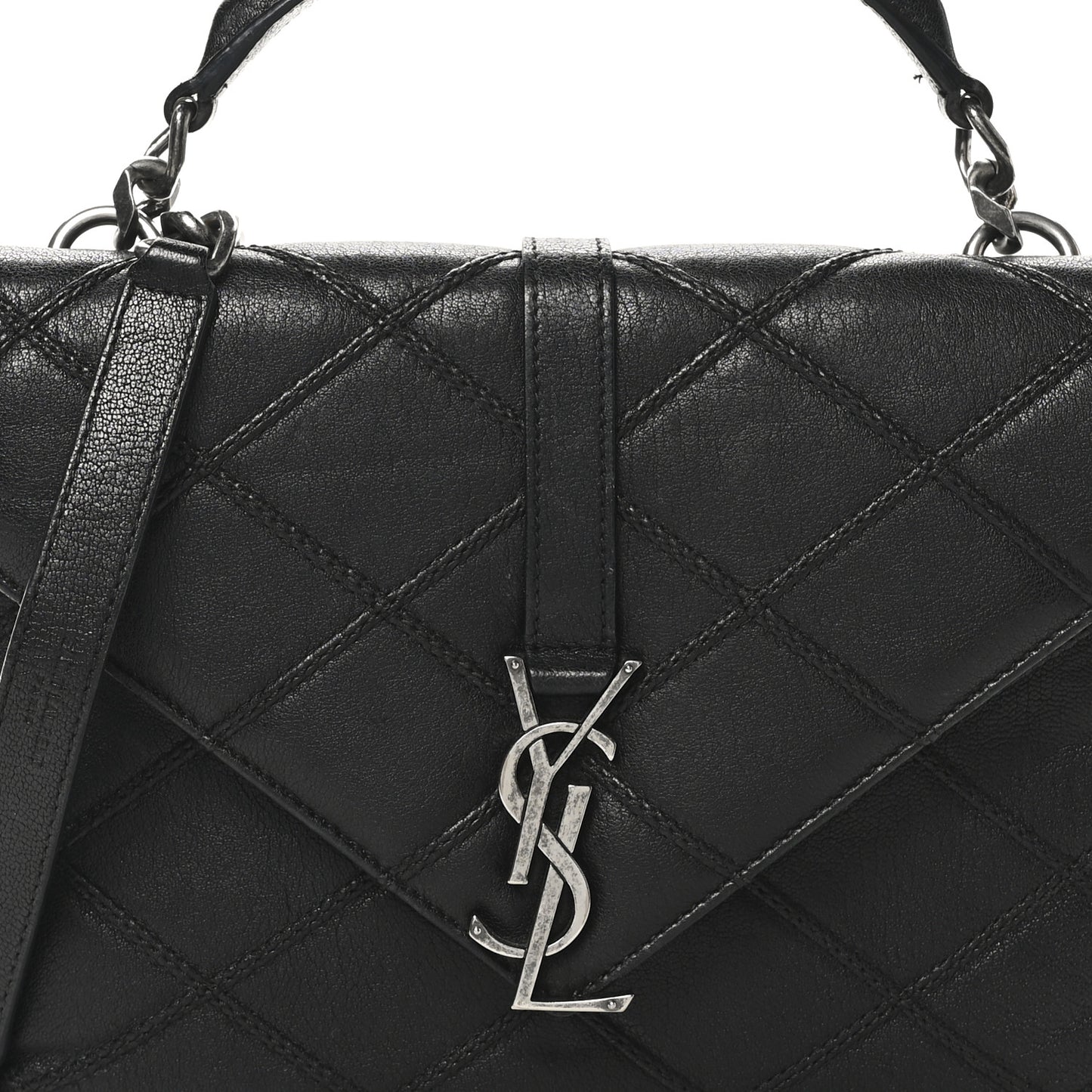 Calfskin Matelasse Diamond Quilted Monogram Medium College Bag Black