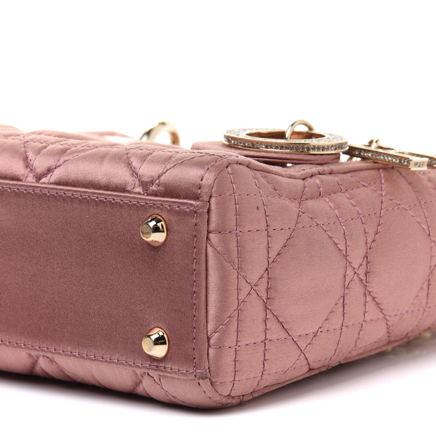 Christian Dior Satin Swarovski Crystal Cannage Mini Lady Dior Pink 6 of 13