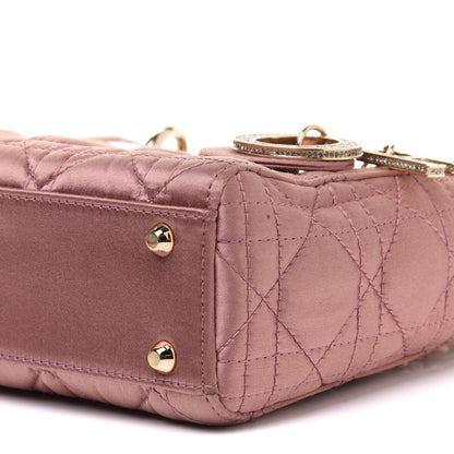Christian Dior Satin Swarovski Crystal Cannage Mini Lady Dior Pink 6 of 13