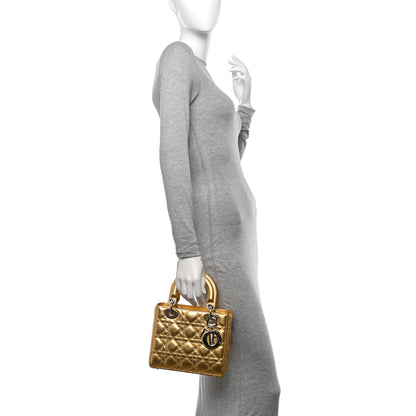 Christian Dior Metallic Grained Calfskin Cannage Small Lucky Badges My Lady Dior Gold 2 of 13