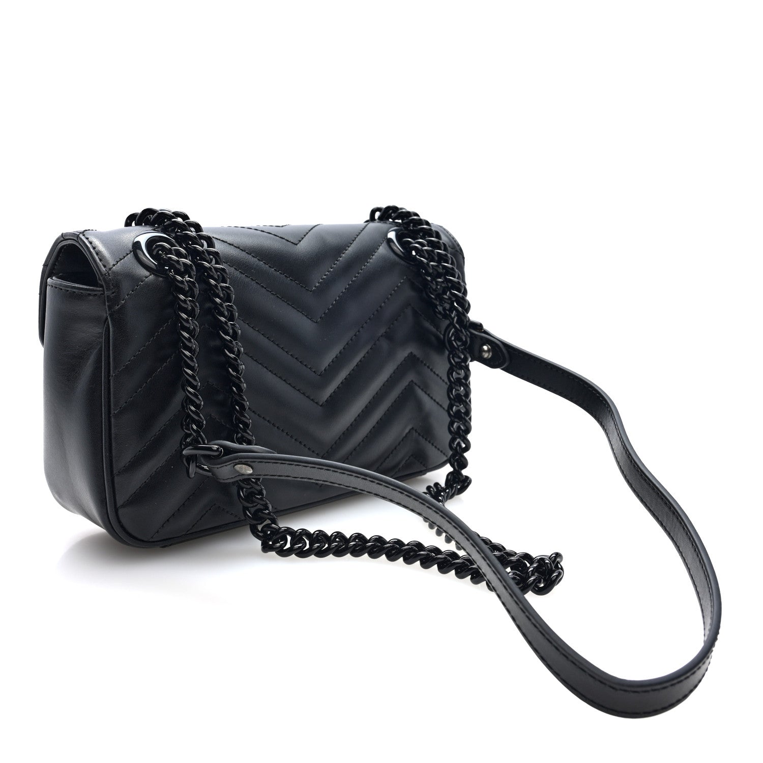 Gucci Calfskin Matelasse Monochrome Mini GG Marmont Shoulder Bag Black 2 of 8