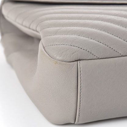 Saint Laurent Sheepskin Matelasse Chevron Monogram Large College Satchel Light Grey 18 of 19