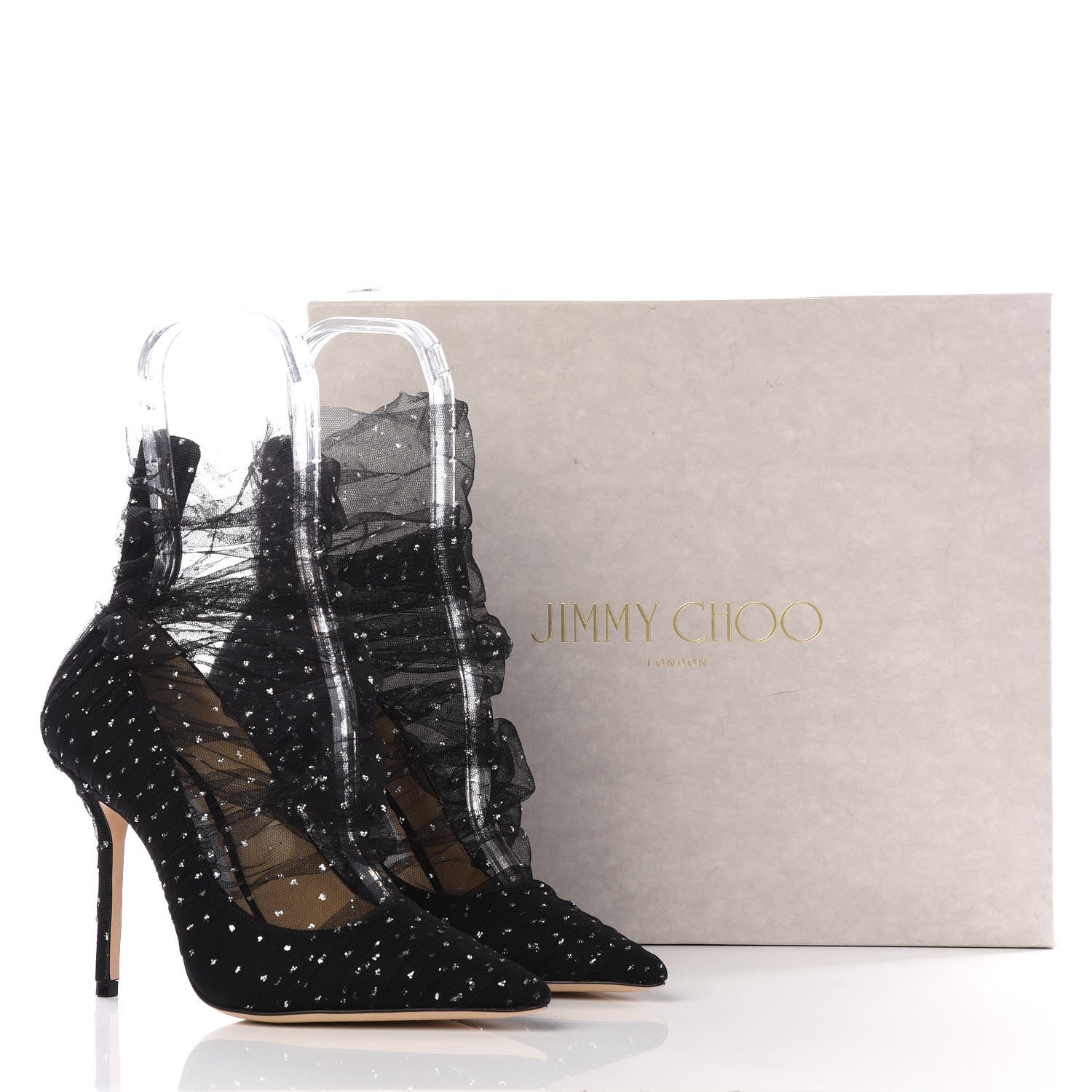 Jimmy Choo Suede Tulle Lavish 100 Pumps 36 Black Silver 8 of 8