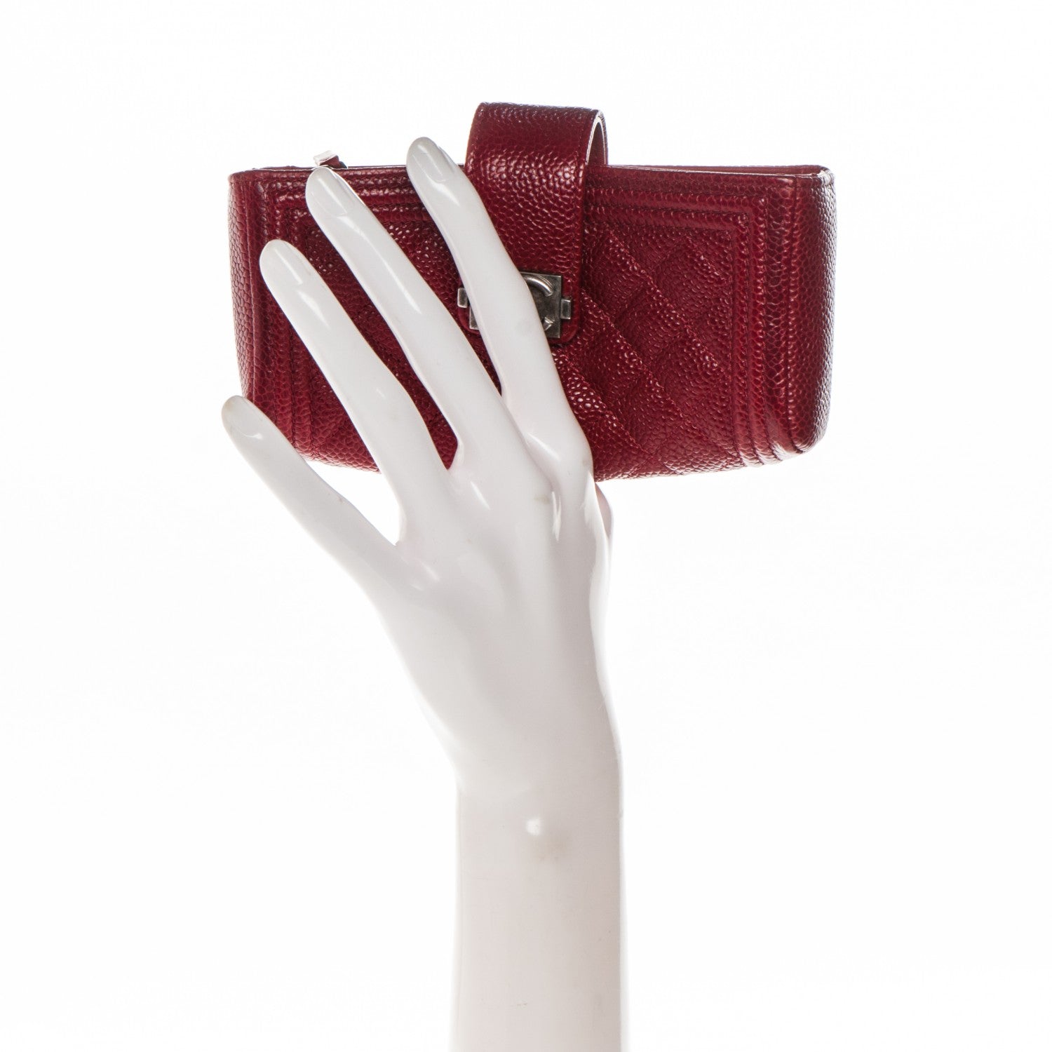 Chanel Caviar Quilted Mini Boy Phone Holder Clutch Dark Red 2 of 8