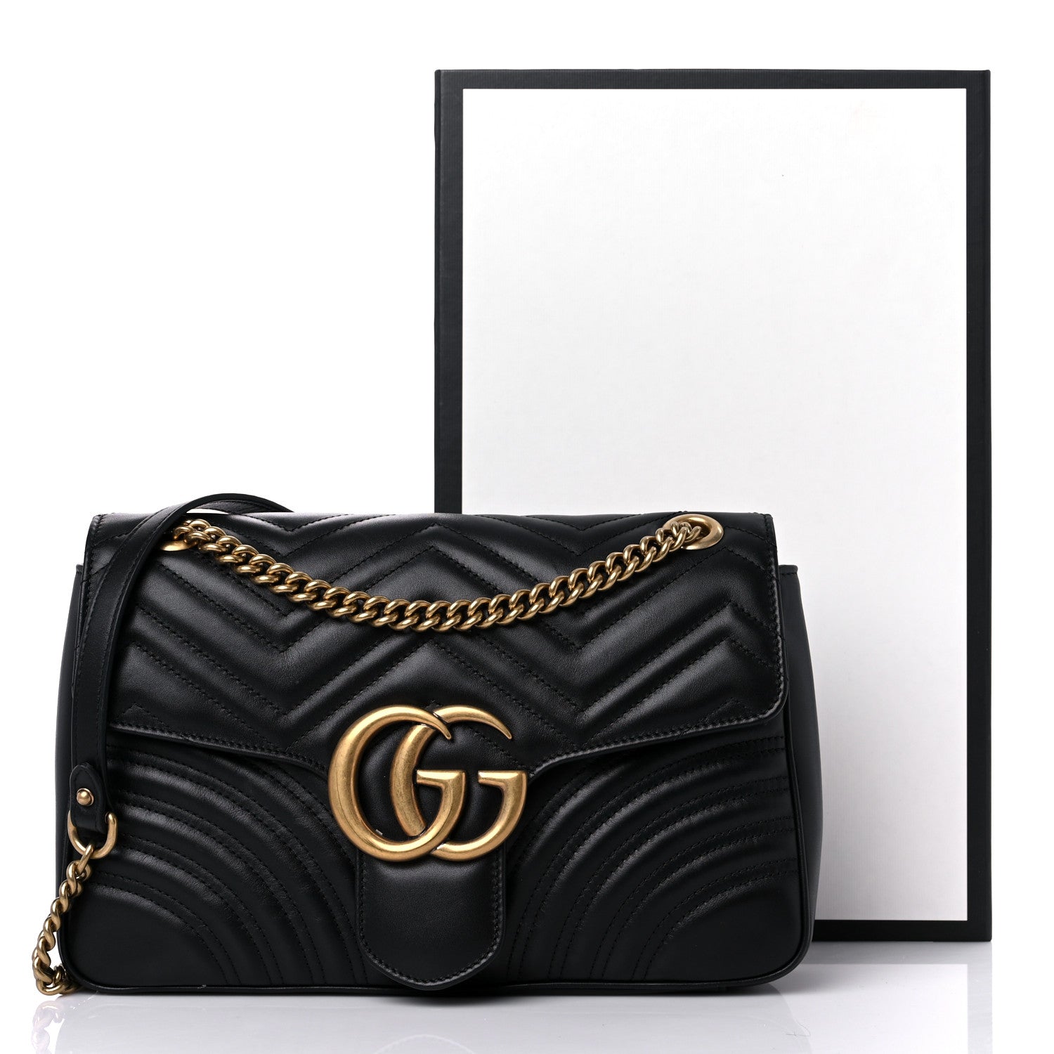 Gucci Calfskin Matelasse Medium GG Marmont Shoulder Bag Black 12 of 12