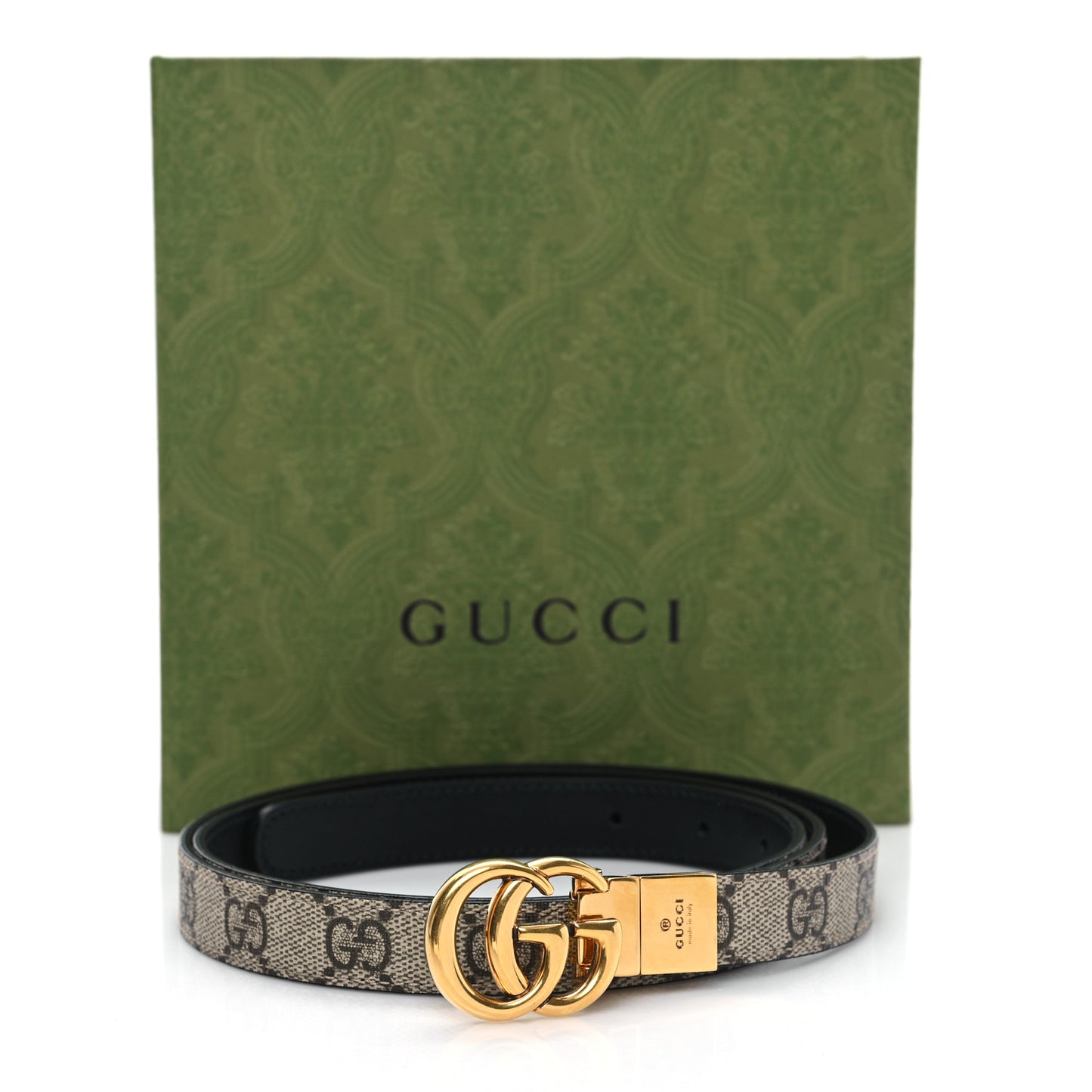 GG Supreme Monogram Plutone Calfskin Double G Reversible 20mm Belt 110 44 Beige Ebony Black