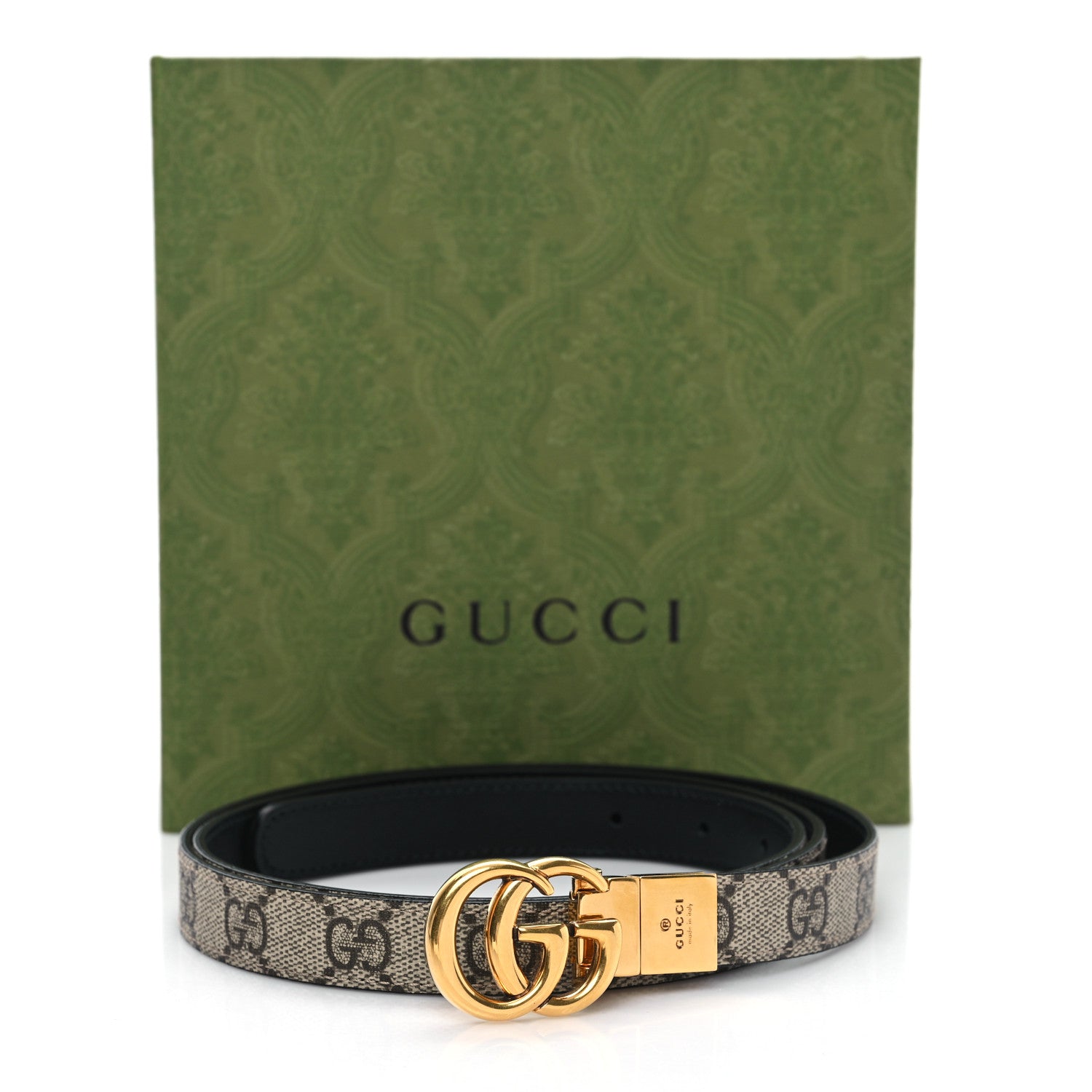Gucci GG Supreme Monogram Plutone Calfskin Double G Reversible 20mm Belt 110 44 Beige Ebony Black 5 of 5