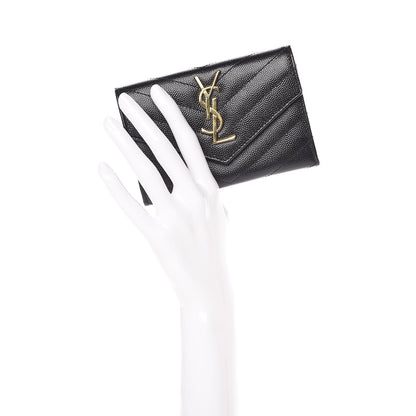 Saint Laurent Grain De Poudre Matelasse Chevron Small Monogram Envelope Wallet Black 2 of 8