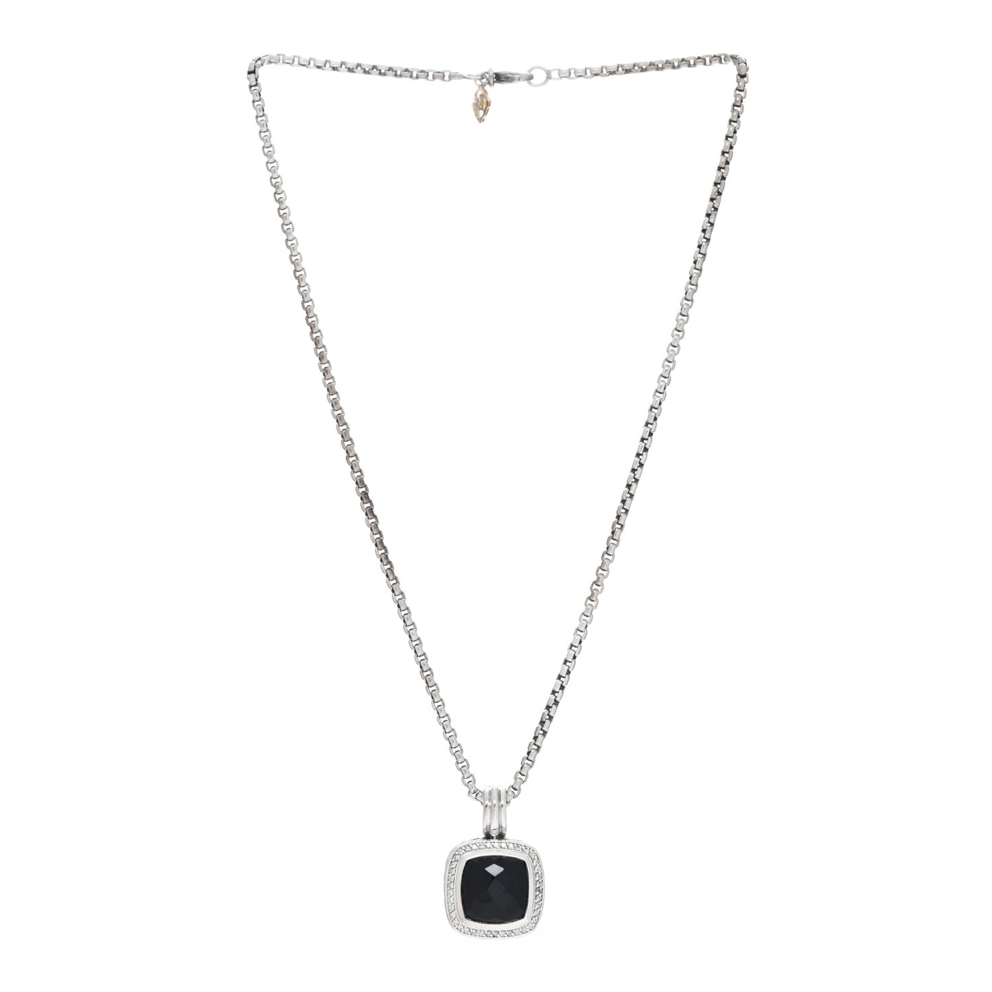 Sterling Silver Diamond Black Onyx 14mm Albion Pendant Necklace