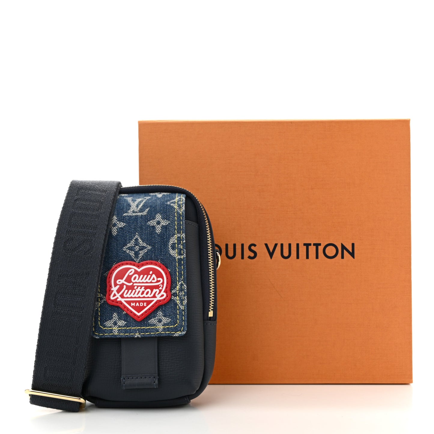 X NIGO Denim Monogram Flat Double Phone Pouch