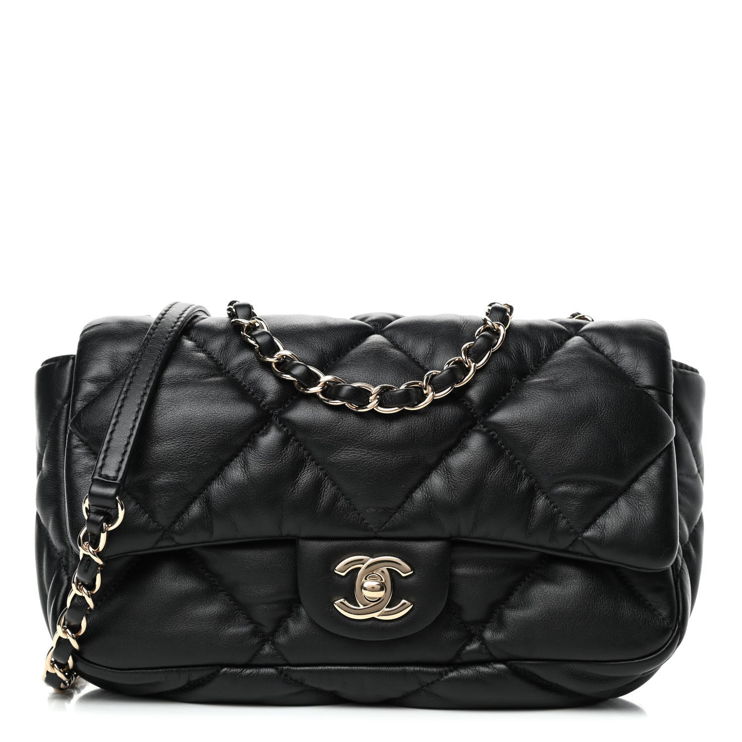 Calfskin Quilted Medium Bubbly Flap Black