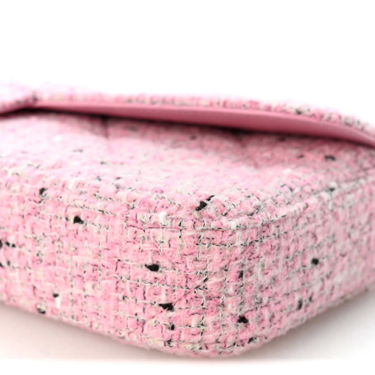 Tweed Large Top Handle Clutch With Chain Pink Black Ecru