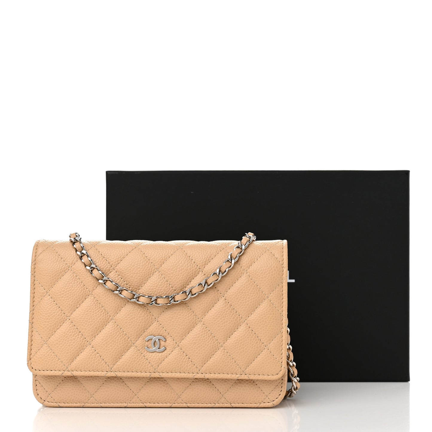 Caviar Quilted Wallet On Chain WOC Beige