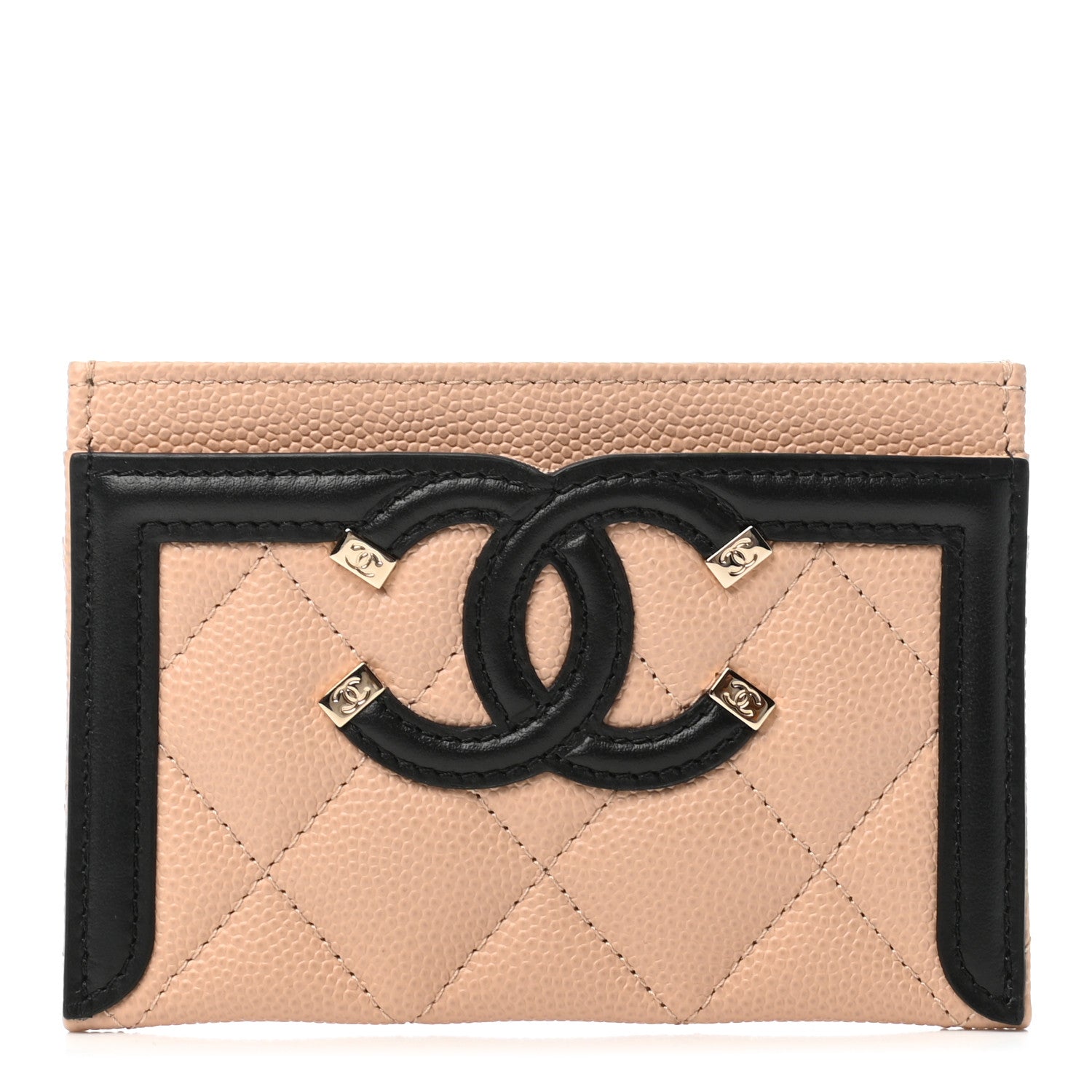 Chanel Caviar Quilted Filigree Card Holder Beige Black 1 of 7