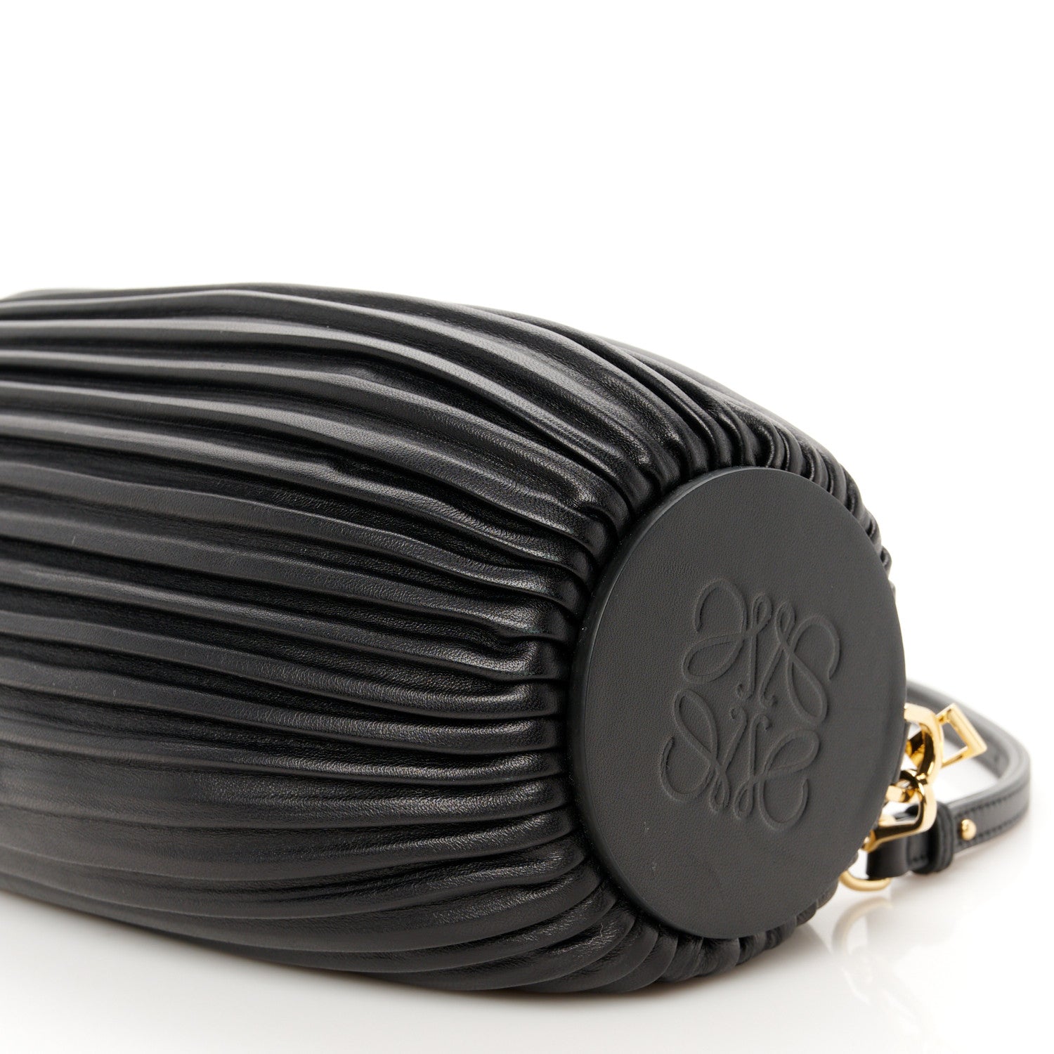 Loewe Lambskin Pleated Bracelet Pouch Shoulder Bag Black 9 of 10