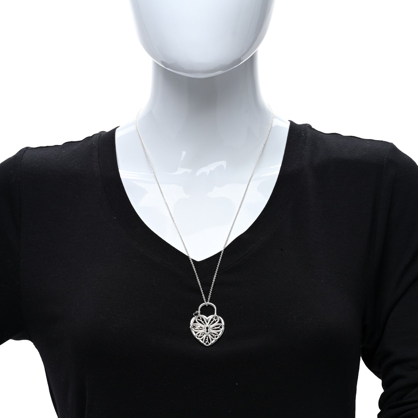 Sterling Silver Large Filigree Heart Key Pendant Necklace
