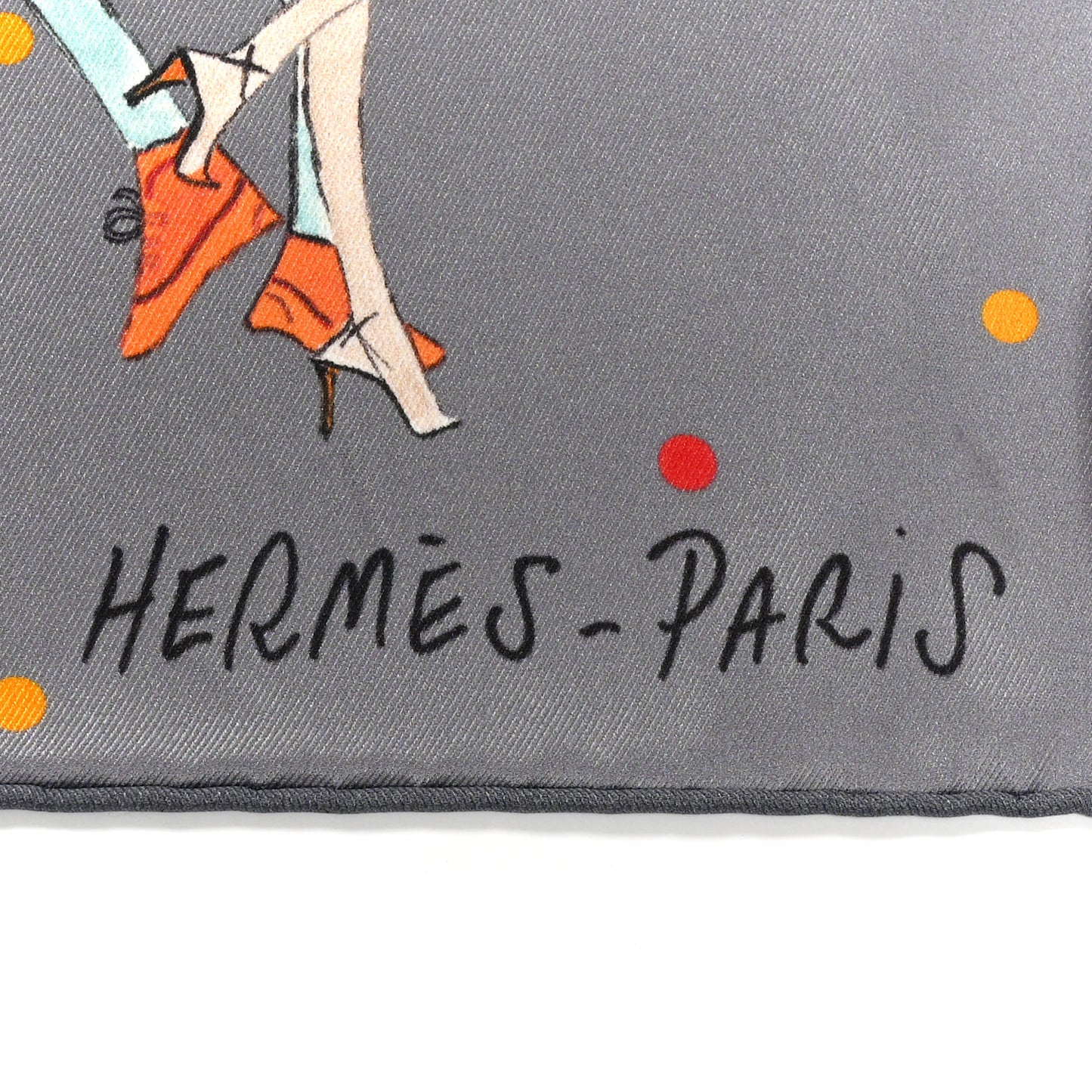 Silk Ex-Libris les Parisiennes Scarf 70 Gris Cendre Corail Orange