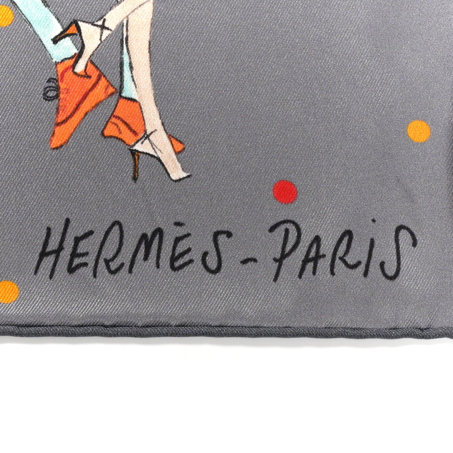 Hermes Silk Ex-Libris les Parisiennes Scarf 70 Gris Cendre Corail Orange 2 of 5