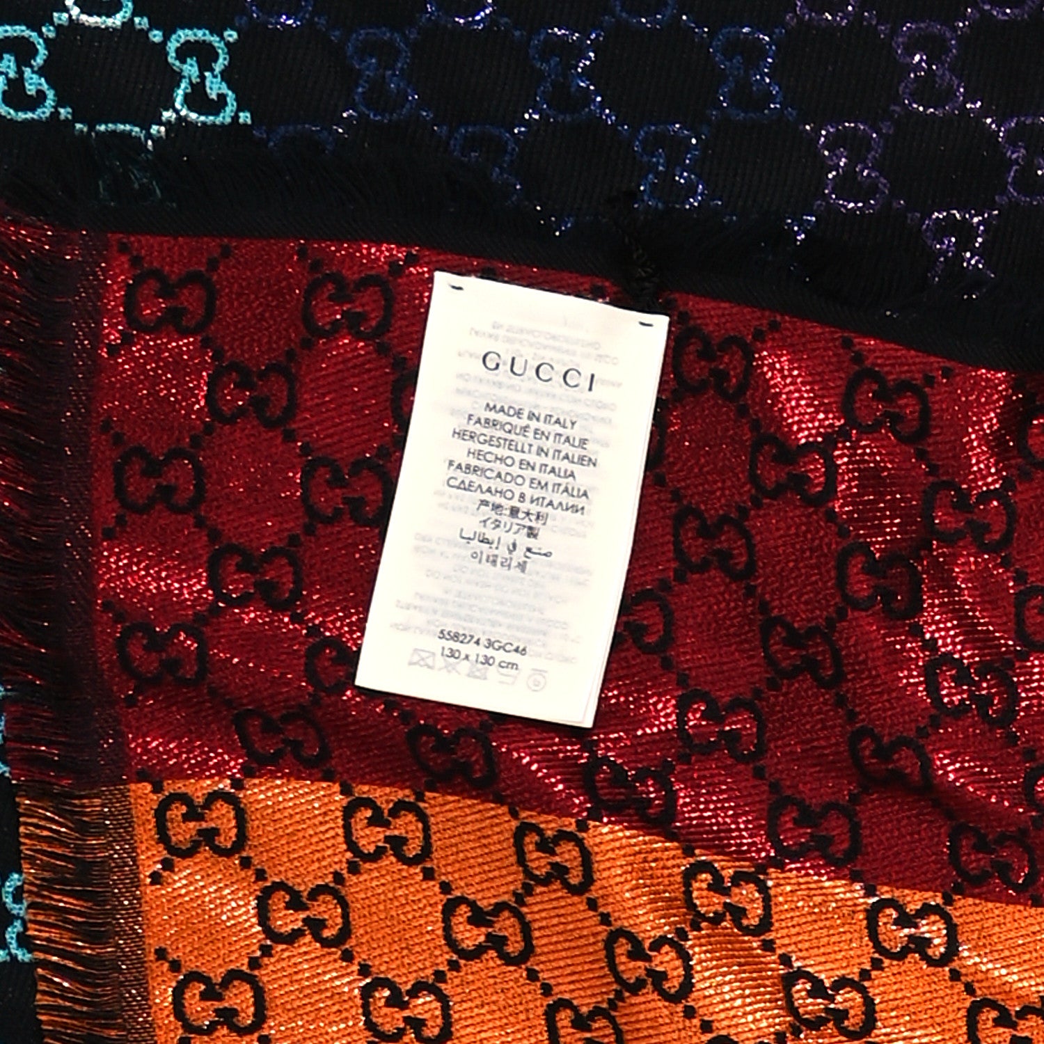 Gucci Viscose Cotton Silk Jacquard GG Monogram Shiny Summer Square Shawl Black Multicolor 2 of 3
