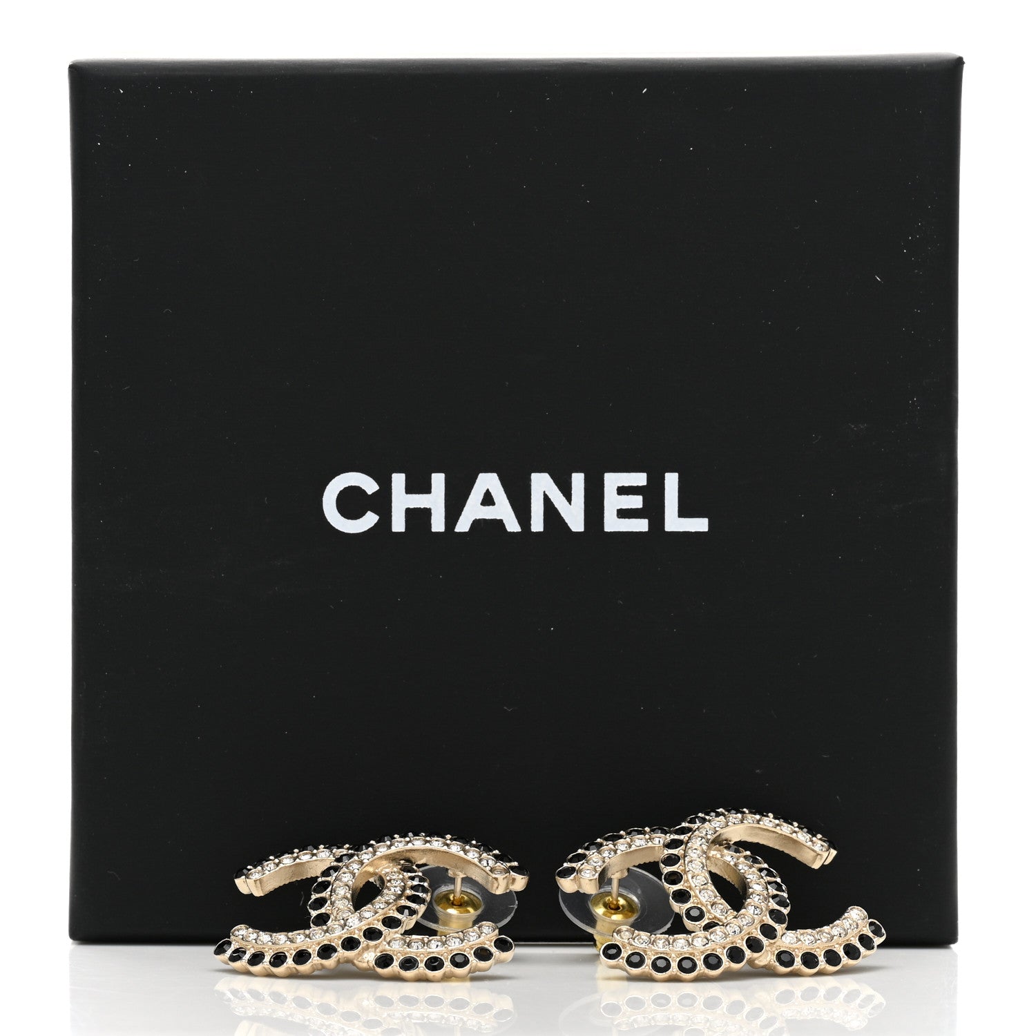 Chanel Crystal CC Earrings Black Gold 5 of 5