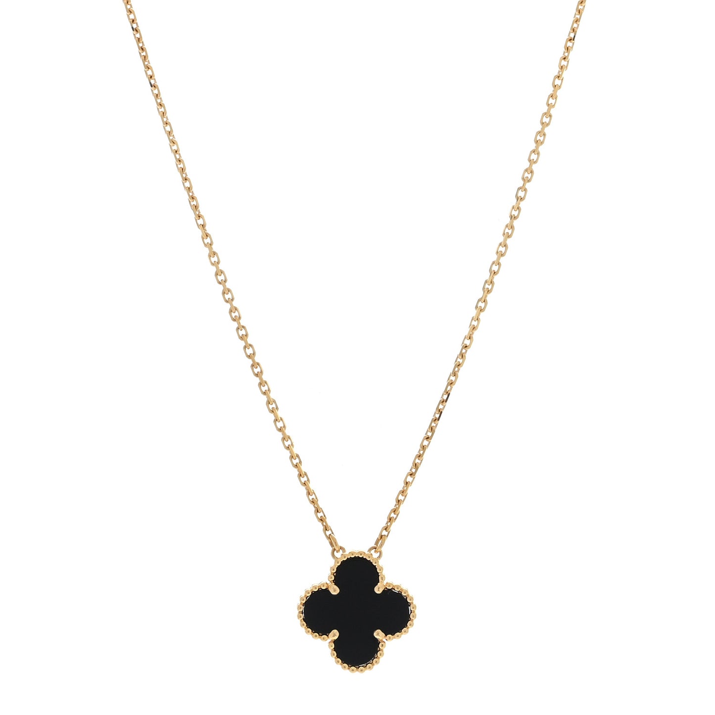 18K Yellow Gold Black Onyx Vintage Alhambra Pendant Necklace
