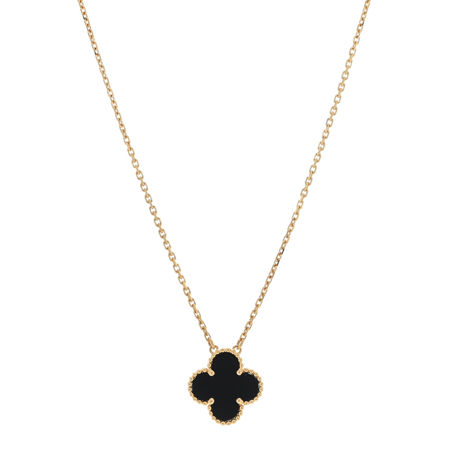 Van Cleef & Arpels 18K Yellow Gold Black Onyx Vintage Alhambra Pendant Necklace 1 of 3