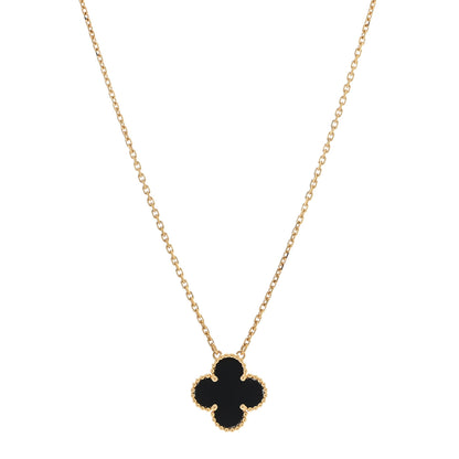 Van Cleef & Arpels 18K Yellow Gold Black Onyx Vintage Alhambra Pendant Necklace 1 of 3