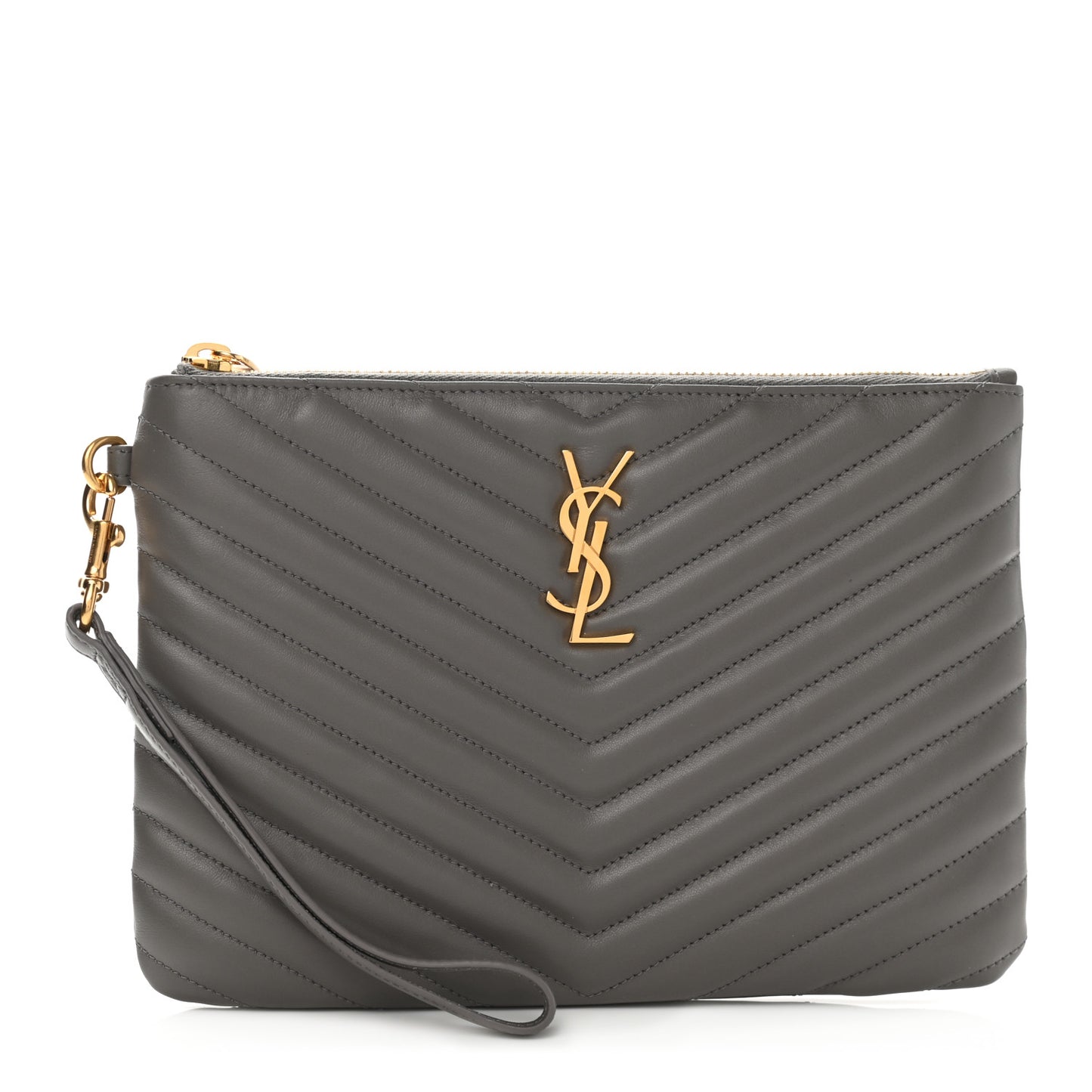Calfskin Matelasse Chevron Monogram A5 Wristlet Earth