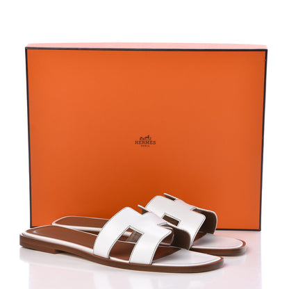 Hermes Box Calfskin Oran Sandals 37.5 White 9 of 9