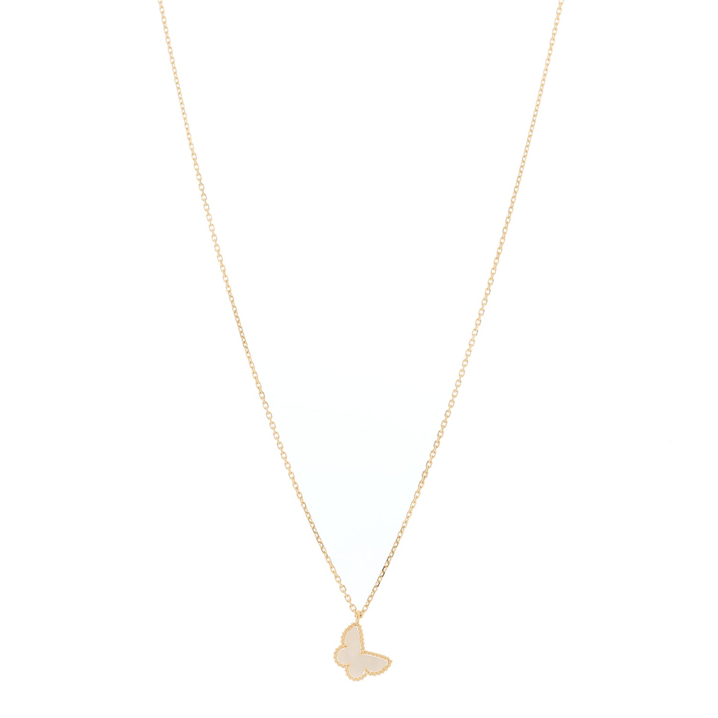 18K Yellow Gold Mother of Pearl Sweet Alhambra Butterfly Pendant Necklace
