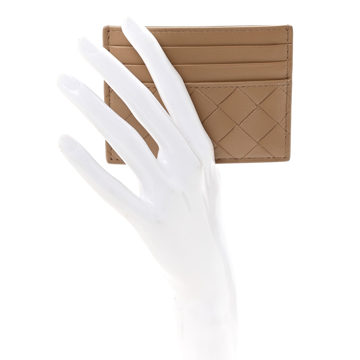 Nappa Intrecciato Card Case Camel