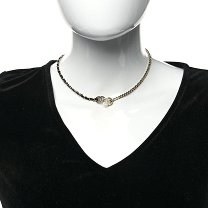 Chanel Metal Calfskin Crystal Double CC Short Necklace Black Gold 2 of 5