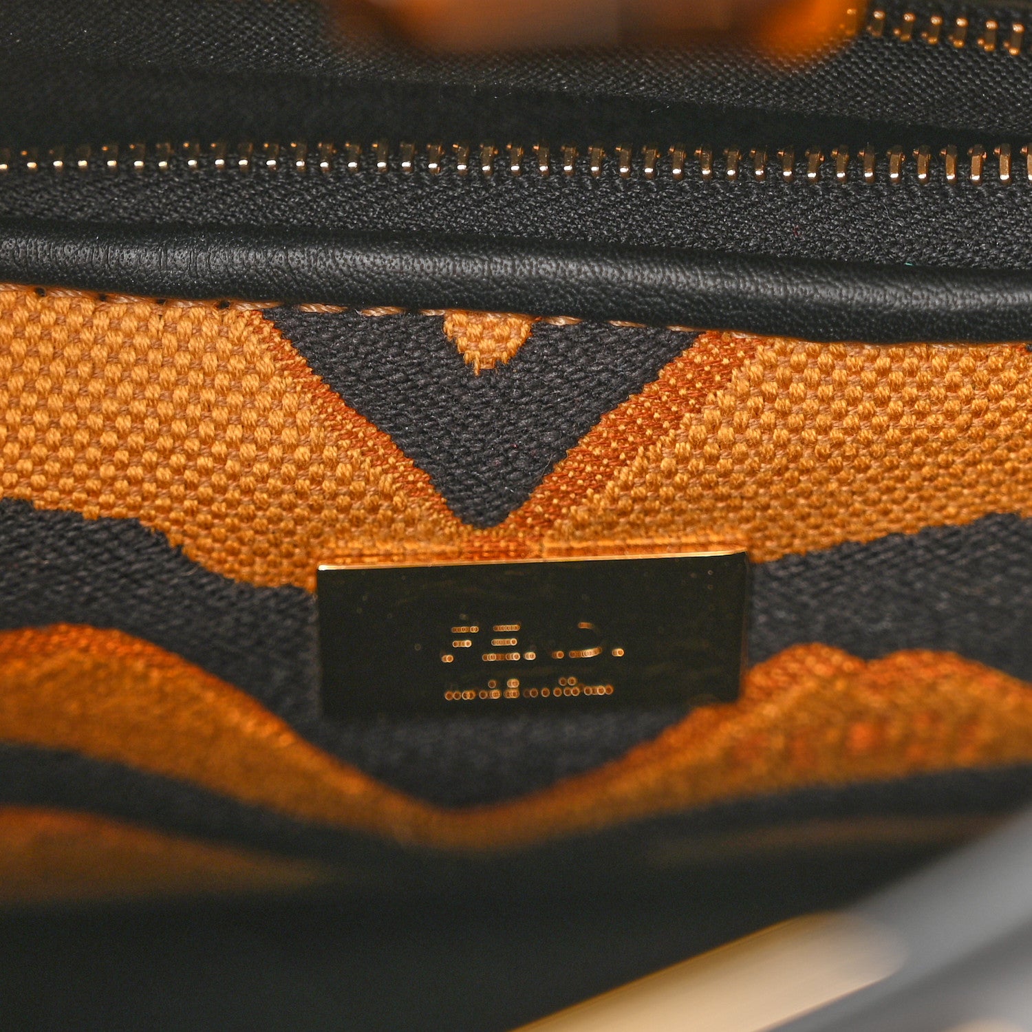 Fendi Vitello King Canvas Chinese New Year Tiger Embroidered Mini Peekaboo Iconic Satchel Black Dark Yellow 6 of 9