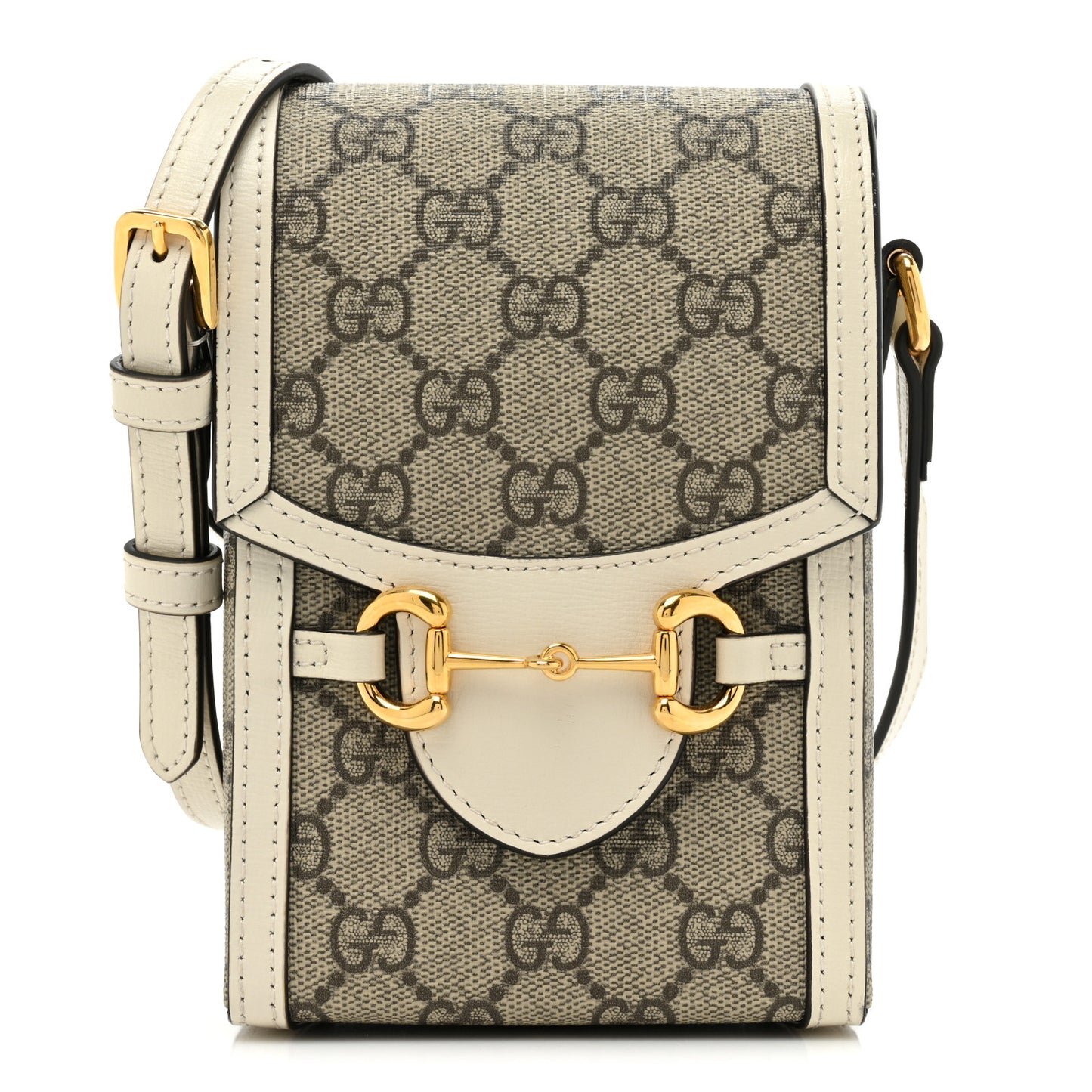GG Supreme Monogram Azalea Calfskin Mini Horsebit 1955 Crossbody Bag Beige Ebony Mystic White