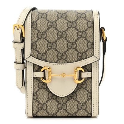 Gucci GG Supreme Monogram Azalea Calfskin Mini Horsebit 1955 Crossbody Bag Beige Ebony Mystic White 1 of 10