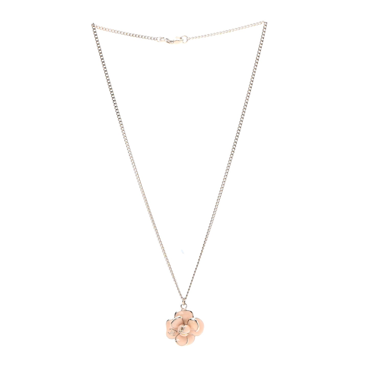 Enamel CC Camellia Pendant Necklace Gold Pink